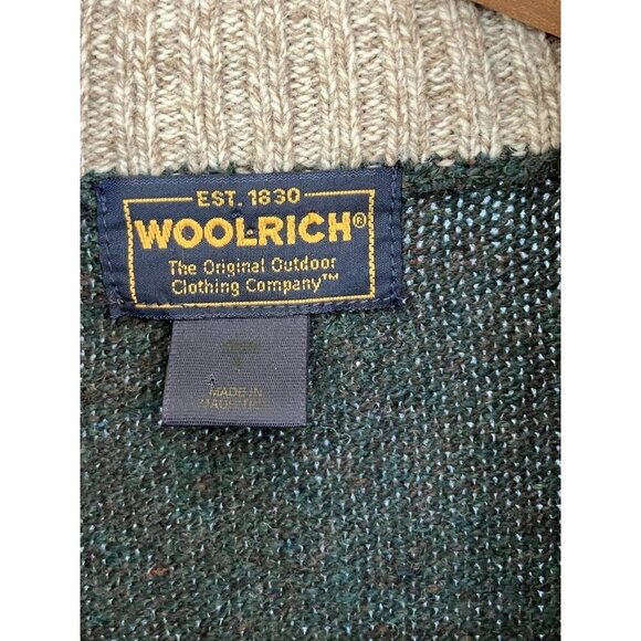 Men’s Woolrich Wool Blend Cardigan Zip Sweater, Size L Loden Green, Gray Stripe - Picture 6 of 10
